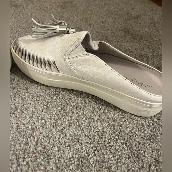 J SLIDES White Leather Tassel Slip-On Women's Sneaker Shoes - Picture 3 of 8